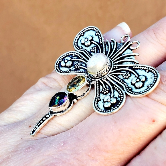 New Multi Gemstone 925 Silver Dragonfly Ring. - Picture 6 of 13